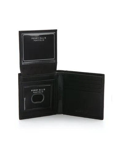 Perry Ellis Portfolio Men's Leather Passcase Wallet In Black