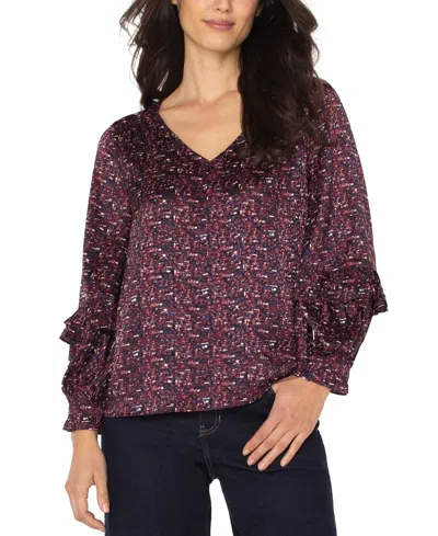 Liverpool Los Angeles Ruffle Balloon Sleeve Jacquard Top In Multi