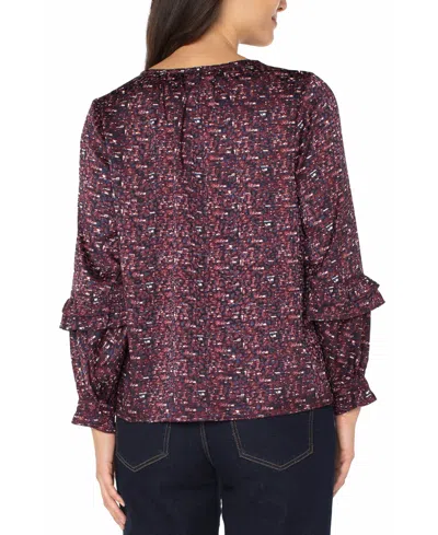 Liverpool Los Angeles Ruffle Balloon Sleeve Jacquard Top In Multi