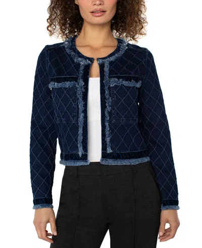 Liverpool Los Angeles Frayed Edge Velvet Trim Jacket In Blue