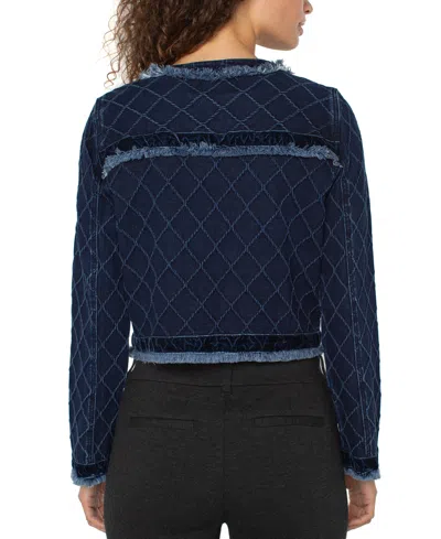 Liverpool Los Angeles Frayed Edge Velvet Trim Jacket In Blue