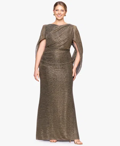 Betsy & Adam Women'sâ Long Metallic Crinkle Drape Back Boat Neck Dress In Brown