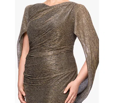 Betsy & Adam Women'sâ Long Metallic Crinkle Drape Back Boat Neck Dress In Brown