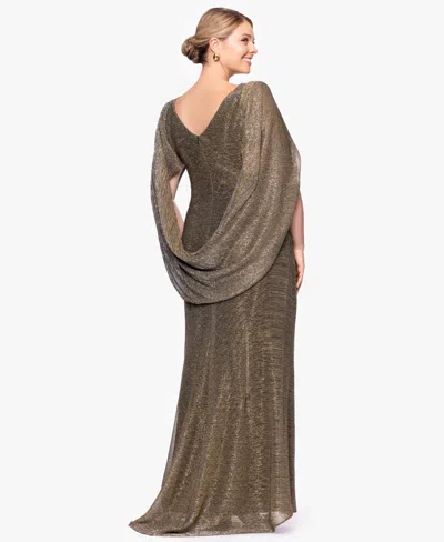 Betsy & Adam Women'sâ Long Metallic Crinkle Drape Back Boat Neck Dress In Brown
