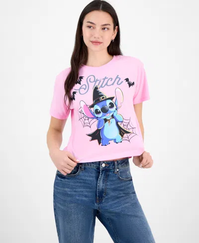 Stitch Juniors' Halloween Graphic-print Tee In Pink