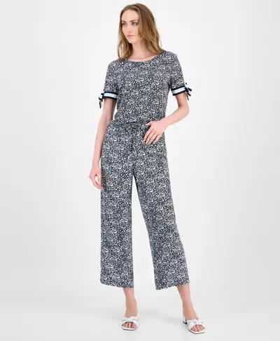 Tommy Hilfiger Women's Floral Tie-sleeve T-shirt In Gray