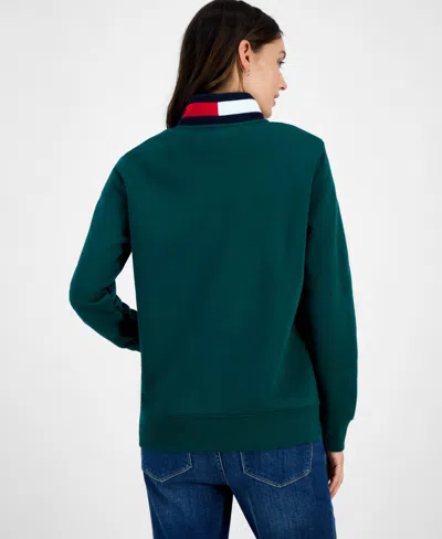 Tommy Hilfiger Women's Quarter Zip Embroidered Logo Sweatshirt In Green