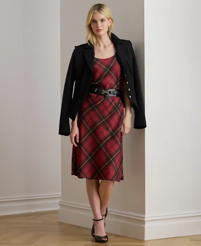 Ralph Lauren Petite Plaid Sleeveless Cocktail Dress In Brown