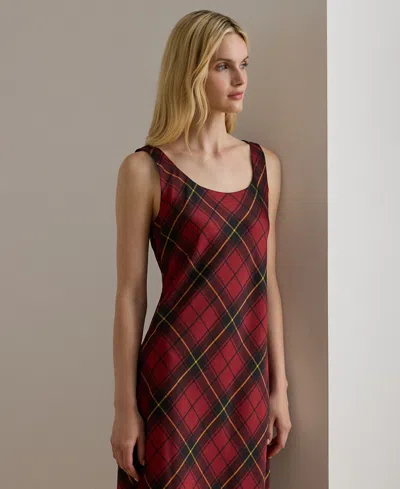 Ralph Lauren Petite Plaid Sleeveless Cocktail Dress In Brown
