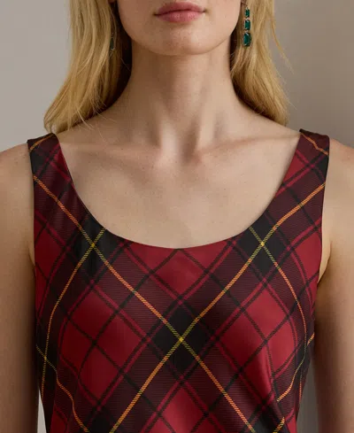 Ralph Lauren Petite Plaid Sleeveless Cocktail Dress In Brown