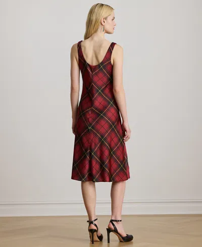 Ralph Lauren Petite Plaid Sleeveless Cocktail Dress In Brown