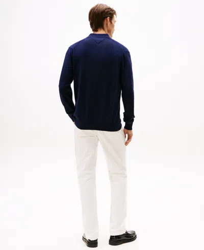 Tommy Hilfiger Men's Long-sleeve Polo Cotton Cashmere Sweater In Blue