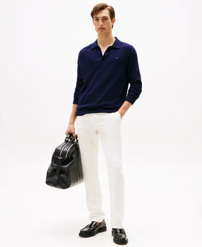 Tommy Hilfiger Men's Long-sleeve Polo Cotton Cashmere Sweater In Blue