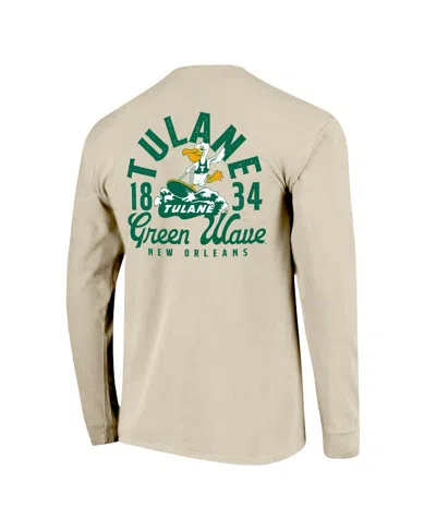 Image One Men's Natural Tulane Green Wave Comfort Colors Mascot Overlay Long Sleeve T-shirt In Neutral
