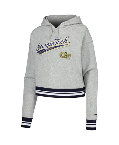 Pro Standard Women's Heather Gray Georgia Tech Yellow Jackets Script Tail Fleece Cropped Pullover Hoodie In Gray