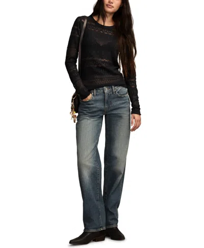 Lucky Brand Sandwash V-neck Top In Black