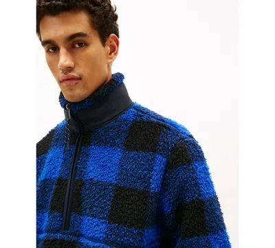 Tommy Hilfiger Check Teddy Fleece Quarter In Blue