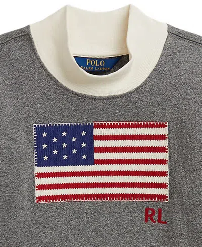 Polo Ralph Lauren Girls 7-16 Flag Mock Neck Sweatshirt In Gray