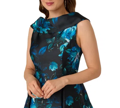Adrianna Papell Sleeveless Roll Collar Floral Midi Dress In Navy Multi