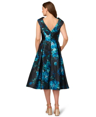Adrianna Papell Sleeveless Roll Collar Floral Midi Dress In Navy Multi