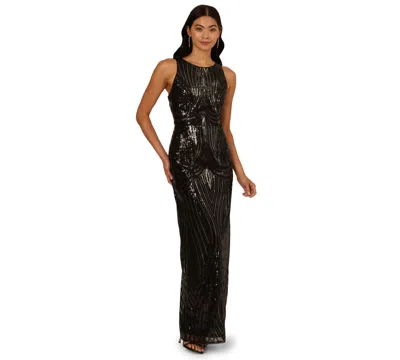 Adrianna Papell Women's Sequin Crewneck Sleeveless Gown In Black