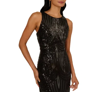 Adrianna Papell Women's Sequin Crewneck Sleeveless Gown In Black