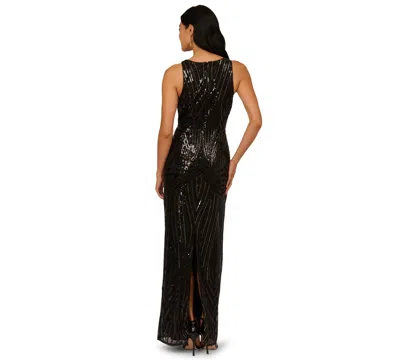 Adrianna Papell Women's Sequin Crewneck Sleeveless Gown In Black