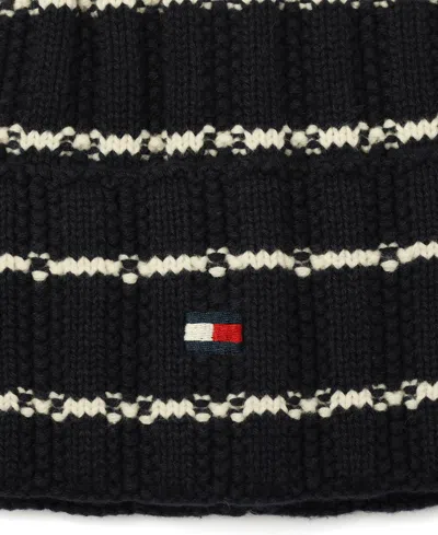 Tommy Hilfiger Men's Texture Rib Stripe Cuff Hat In Black