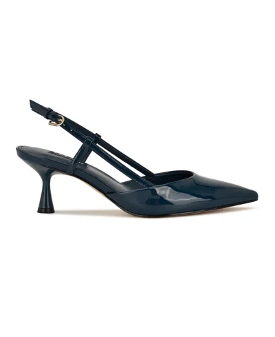 Nine West Rhonda Slingback Pointed Toe Kitten Heel Pump In Blue