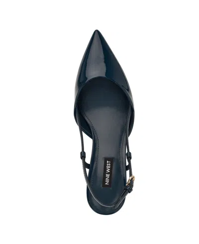 Nine West Rhonda Slingback Pointed Toe Kitten Heel Pump In Blue