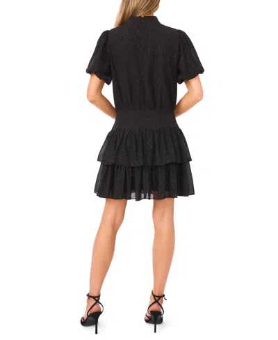 Cece Women's Puff Sleeve Tie Neck Dress In Black
