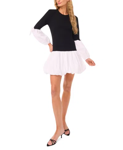 Cece Mixed Media Long Sleeve Minidress In Multi