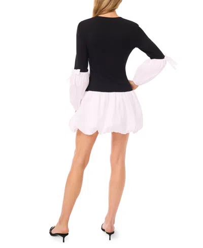 Cece Mixed Media Long Sleeve Minidress In Multi