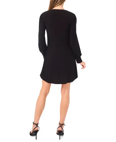 Cece Women's V-neck Button Down Long Sleeve Dress In Black