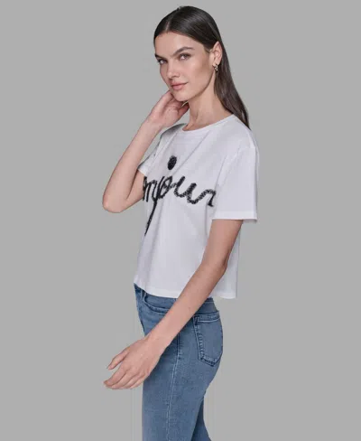 Karl Lagerfeld Women's Crewneck Bonjour Printed T-shirt In White