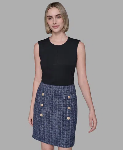 Karl Lagerfeld Women's Mixed Media Sleeveless Minidress In Blue