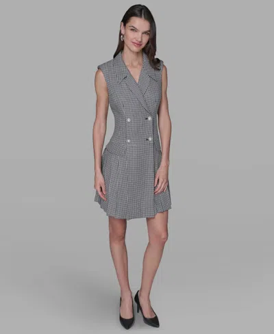 Karl Lagerfeld Women's Houndstooth Notched Collar Jacket Dress In Gray