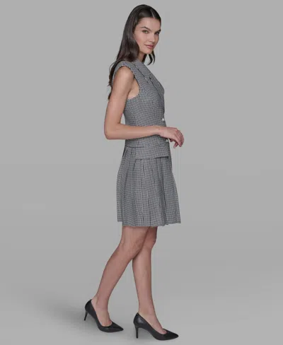 Karl Lagerfeld Women's Houndstooth Notched Collar Jacket Dress In Gray