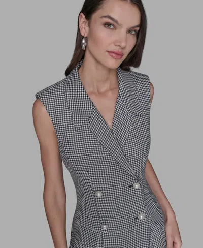 Karl Lagerfeld Women's Houndstooth Notched Collar Jacket Dress In Gray