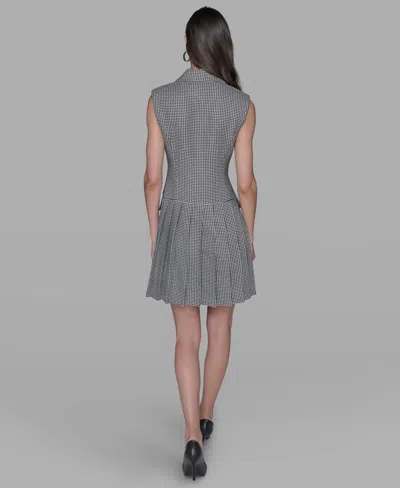 Karl Lagerfeld Women's Houndstooth Notched Collar Jacket Dress In Gray
