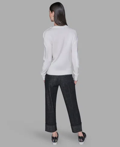 Karl Lagerfeld Front Bow Short Sleeve Sweater In White