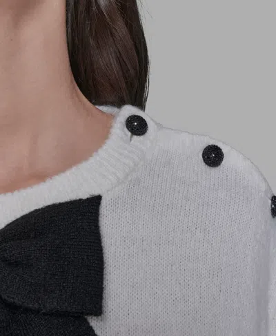 Karl Lagerfeld Front Bow Short Sleeve Sweater In White