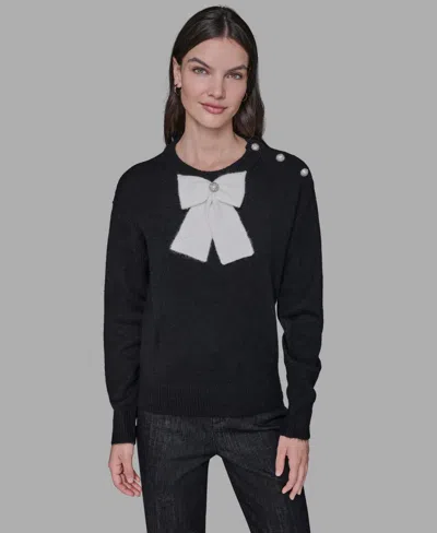 Karl Lagerfeld Women's Big Bow Applique Long Sleeve Sweater In Black
