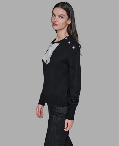Karl Lagerfeld Women's Big Bow Applique Long Sleeve Sweater In Black