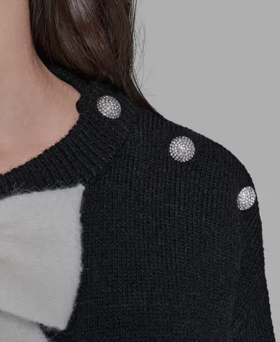 Karl Lagerfeld Women's Big Bow Applique Long Sleeve Sweater In Black