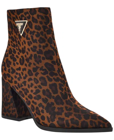 Guess Womens Lusera Flared Block Heel Dress Booties In Animal Print