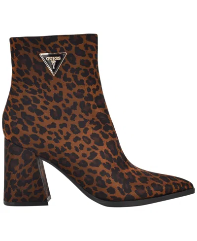Guess Womens Lusera Flared Block Heel Dress Booties In Animal Print