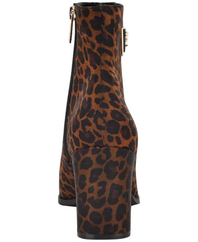 Guess Womens Lusera Flared Block Heel Dress Booties In Animal Print