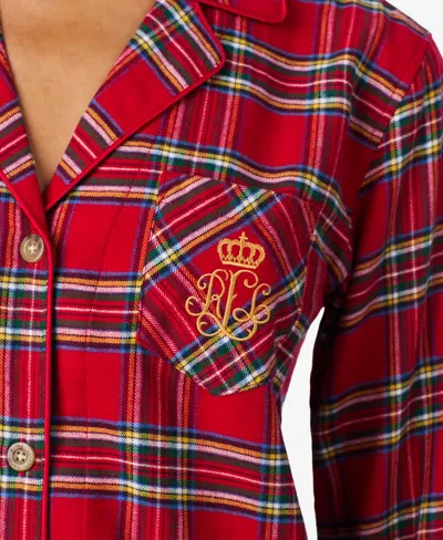 Ralph Lauren Women's Petite Long Sleeves Notch Collar Pajama Set In Red