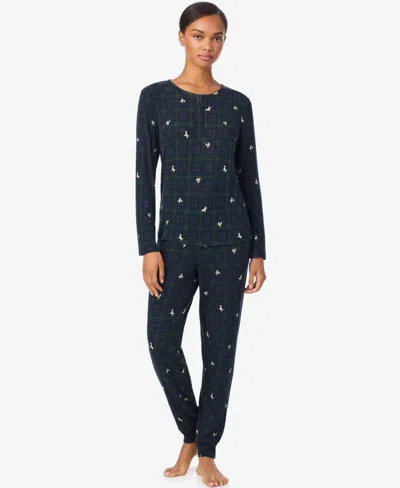 Ralph Lauren Women's Long Sleeves Henley Jogger Pajama Set In Blue